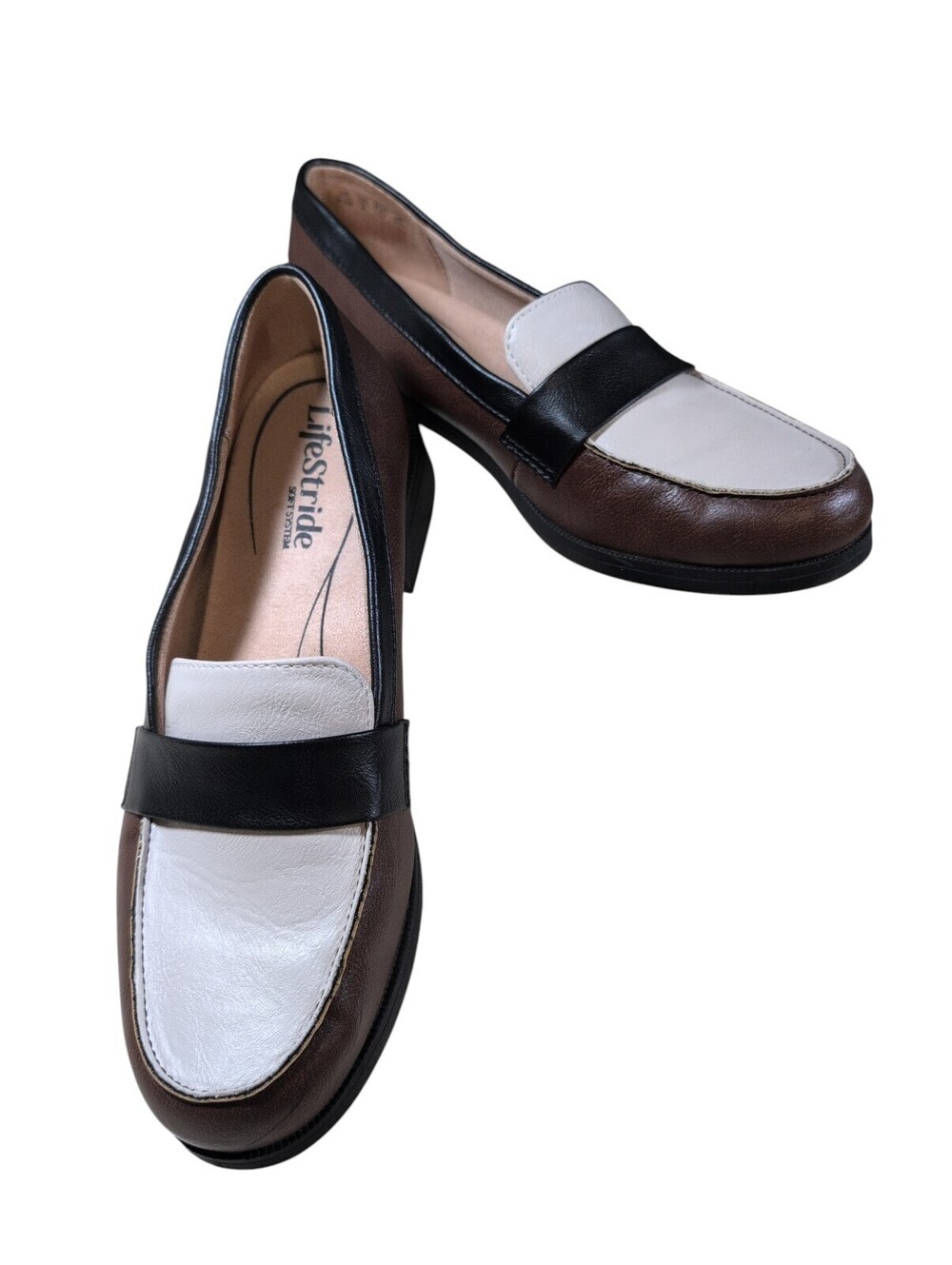 LifeStride Brown Black White Ladies Slip On Penny Loafers Size 8.5M